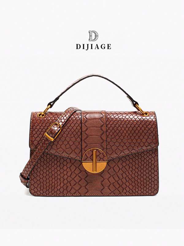 PU-Leder Geometrisches Muster Metall Schnalle Schlangenmuster Handtasche