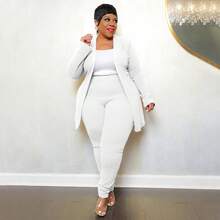 Plus Size Women's Classic-Color Long Sleeve & Trousers 2-Piece Set - Stretch Office Wear Elegant Suit Work & Daily Commute,Five Colors Are Available To Choose From.Please Check Size Chart Before Purchasing.Plus Size Fall Clothes Women,Plus Size Women Clothes,Vestidos Elegantes De Mujer,Western Wear Women Plus - trắng - Xem 1