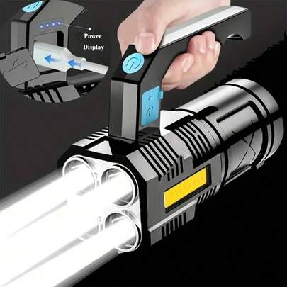 Rechargeable Strong Light Portable Flashlight, USB Rechargeable Large-Capacity Lasting Lighting, Multi-Gear Adjustable Flashlight With Side Lights, Necessary Tools For Maintenance, Coping With Power Failure Emergency Lighting