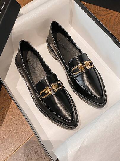 女士时尚百搭通勤金属装饰乐福鞋