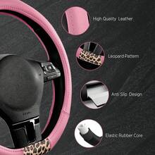 Road Comforts D-Type Steering Wheel Cover - Made With PVC Leather And Leopard Fabric - Universal Fit For 15-Inch D-Shaped Automotive Steering Wheels (Brown Color) - Hồng - Xem 10