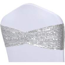 Gold Sequin Chair Sashes With Bow For Folding Chairs, Party Wedding Reception Decorations, 20 PCS - Bạc - Xem 1