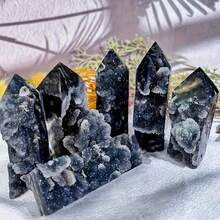 1pc Sparkling Natural Sphalerite Crystal Cluster Tower - Single Pointed Column, Bohemian Style Black & White Starry Crystal Decor For Home Desktop, Yoga Meditation, Unique Holiday Gift (Halloween/Christmas/Easter), Crystal Home Decor, Spiritual Decoration, Elegant Mineral Specimen, Intricate Crystal Formations, Detailed Mineral Structure - Black and White - View 9