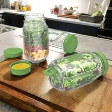 Recipiente para salada em pote de vidro de 32 oz com bico lateral e tampa à prova de vazamento - Micro-ondas, lava-louças, geladeira - Saladeira selada com copo para molho, design empilhável, ideal para preparação de refeições, almoço, jantar, escritório, viagens - Armazenamento de alimentos de plástico