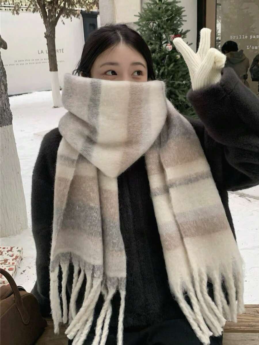 1条优雅女士针织流苏围巾 - 舒适、防风、保暖，适合秋冬季节 | 理想的节日礼物