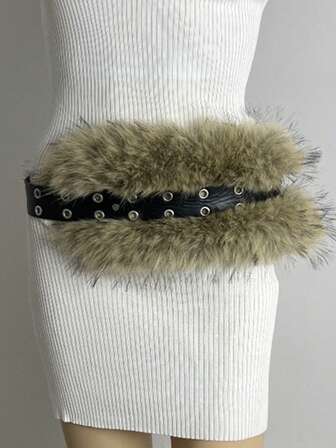 2025秋冬女士厚人造毛皮腰带，朋克风格美式时尚毛茸茸腰带，波西米亚风腰带，蓬松时尚腰带，D.I.A腰带，Y2K千禧腰带，情人节礼物腰带，派对