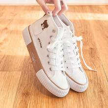 女士帆布鞋，系带运动，适合居家及所有季节，新款轻便高帮厚底休闲白色运动鞋，黑色滑板鞋