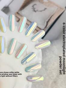 6pcs/Set Holographic Powder Kit, Includes 6 Applicator Tools, Professional Nail Art, Easy To Use, Suitable For DIY Nails. Featuring High-Gloss Faux Pearl Shell Holographic Glitter, Ideal For Nail Decoration, Make Your Nails Shine Brightly. - 彩色 - 查看 3