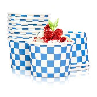 10 piezas/20 piezas/50 piezas Tazas de papel para helado a cuadros blancos y azules, tazones para helado, suministros para fiestas de cumpleaños de carreras de autos, tazas para palomitas de maíz, sopa, postre, yogur para picnic