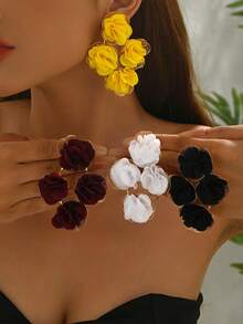 1 Paar elegante Blumen Rose Stoff Ohrringe, charmantes Kleidungsaccessoire, Laufsteg Mode, Geschenk für Feiertage und Partys, Valentinstag, Muttertag