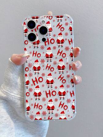 1 pieza Funda de teléfono transparente a prueba de golpes con diseño de Papá Noel, copos de nieve y carta de Navidad, de material TPU, adecuada como regalo festivo compatible con Apple XS/XS Max/XR/11 12 13 14 15 16 17 Pro/Pro Max/14 15 16 Plus