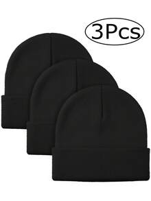 3顶装/1顶装男女通用宽松针织帽冬季保暖帽滑雪帽男女通用冬季服装 - 彩色 - 查看 7