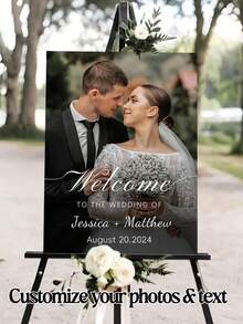 Customized Wedding Birthday Welcome Sign - Personalized Bride & Groom Photo, Engagement Party Decor, PVC Material, Elegant Design, Suitable For Weddings & Celebrations, Customized Logo - Multicolor - View 2