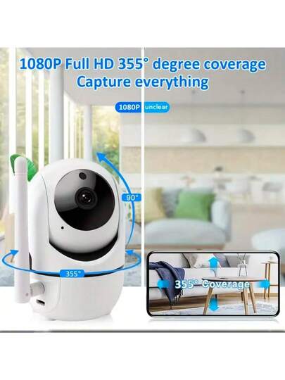 1/2/ 1080P Wireless Security Camera, 2.4G WiFi, Night Vision, Two Way Audio, 355° Panoramic View, Home, Baby Room, Elderly USB Powered, Indoor/Outdoor Surveillance Camera view 8
