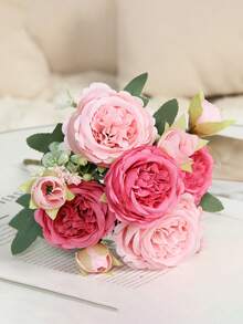 1Bunch 5-Head Peonies Artificial Flowers, Fake Flowers Pink Peonies Faux Flowers Vintage Artificial Silk Flower Peonies Bouquets Floral Arrangements Home Wedding Party Coffee Table Decor Home Decor Item, Romantic, Wall Decor, Holiday Decoration