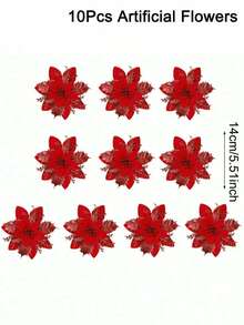 5/10pcs Artificial Christmas Tree Decorative Flowers (Diameter 14cm/5.51inch) - Red/Gold/Red Gold/Silver/Pink Flash Fake Flower Christmas Tree Decoration, Christmas Decoration, 2026 New Year Home Holiday Decoration