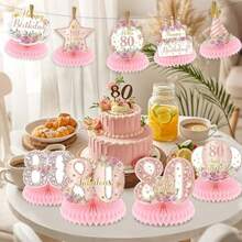 DPink Rose Gold 80th Birthday Decorations 80th Floral Honeycomb Centerpieces For Women 9Pcs Happy 80th Birthday Table Centerpieces Party Plies 80 Year Old Table Toppers Decor - như hình ảnh - Xem 2