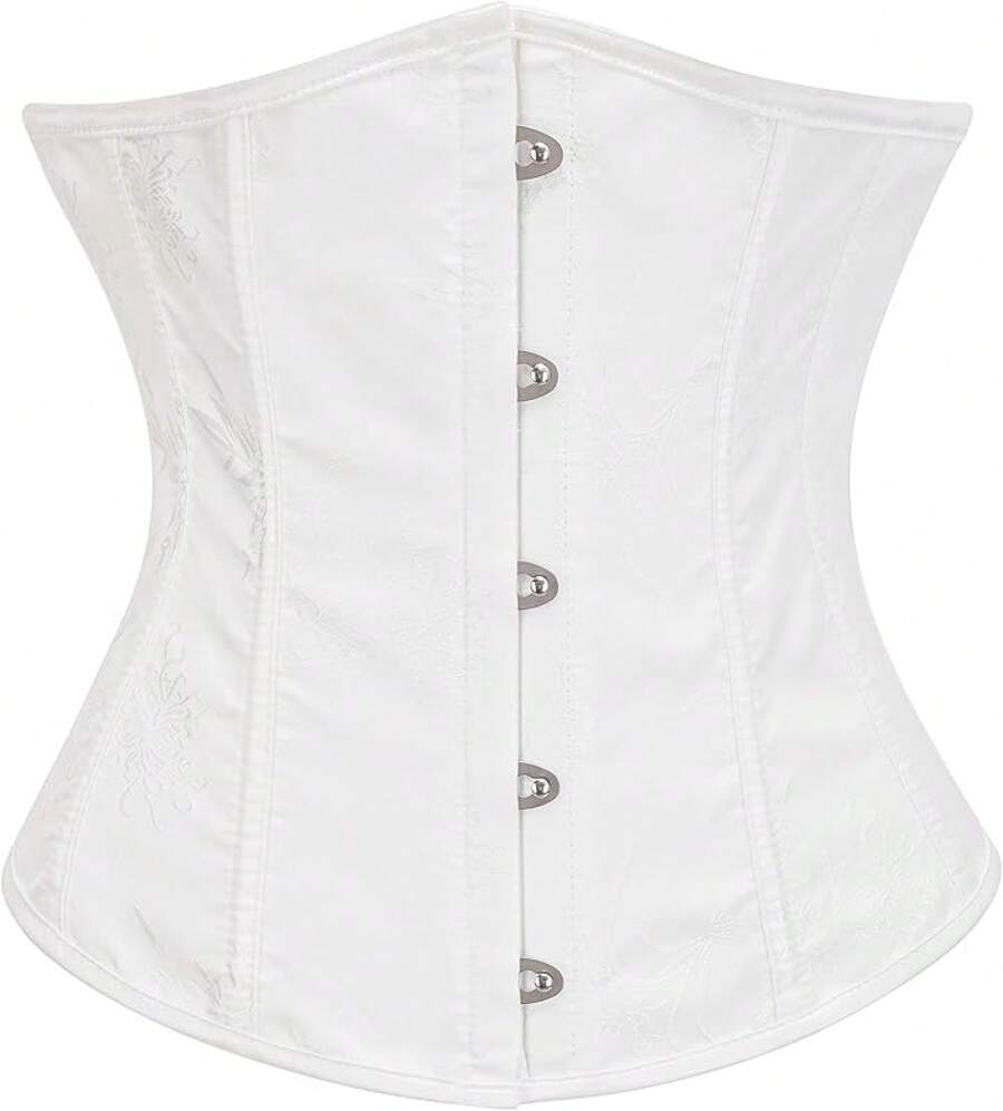 Womens Vintage Floral Print Underbust Corset Tops Vintage Boned Corset Belt Corset - 白色 - 查看 1
