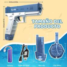 Pistola de Agua éctrica de Alta Capacidad (434 + 58 ML), Alcance de 2 - 3m, Juguete al Aire Libre para Adultos y Niños - Color Azul, Material ABS - ‎Azul - Ver 3