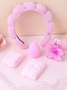 5 Pcs Girls Terry Cloth Headband Wash Combo Pack, Sponge Spa Headbands For Washing Face Or Facial With Wristbands And Large Flower Hair Clip Gift Set, Puffy Makeup Washing, Mask, Skin Treatment Hair Stuff Hair Accessories Set With Delicate Box For Party Gifts And Daily Use - 彩色 - 查看 6
