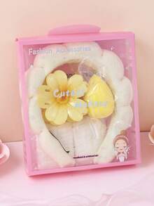 5 Pcs Girls Terry Cloth Headband Wash Combo Pack, Sponge Spa Headbands For Washing Face Or Facial With Wristbands And Large Flower Hair Clip Gift Set, Puffy Makeup Washing, Mask, Skin Treatment Hair Stuff Hair Accessories Set With Delicate Box For Party Gifts And Daily Use - 彩色 - 查看 13