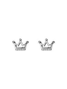 S925 Sterling Silver Cubic Zirconia Hollow Crown Stud Earrings, Delicate, Minimalist, Cute & Sweet Korean Style Jewelry