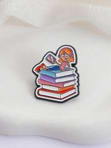 1pc Book Girl Enamel Needle Creative Cartoon Character Brooch Clothes Backpack Jewelry Gift For Friends - Multicolor - View 5