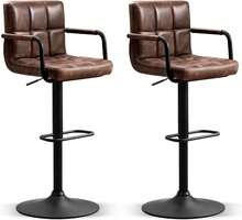 Bar Stools Set Of 2 With Back, Modern Square PU Leather Kitchen Stools With Armrest, Adjustable Counter Height Barstools For Kitchen Bar Pub Cafe (Darkbrown),24313696 - 棕色 - 查看 1