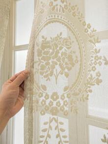 1 件米色提花薄纱窗帘 - 奢华柔软垂坠窗帘，杆袋设计，适用于客厅和卧室 - 轻薄透气的窗帘，客厅窗帘，卧室窗帘 - 米色 - 查看 6