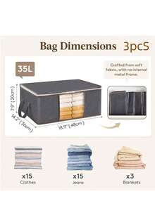 3pcs Collapsible Storage Bag Set, Home Organizer For Clothes, Beddings, Pillows And Closet Organizing, Household Storage Containers - Medium Gray - View 10