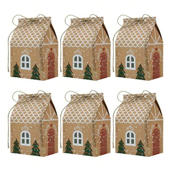 10/20pcs Mini Yellow Kraft Paper Christmas Boxes, Gingerbread House Decor Gift Bags, Party Favors / Tree Ornaments / Wedding Holiday Celebration Gifts, New Year Party Supplies, Christmas Gift Bags, Seasonal Gift Packaging, Holiday Hanging Decor, Holiday Envelope Bags, Christmas Stocking Design, Durable Paper Bags, Holiday Party Supplies, Home Decor, Party Planner