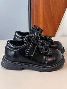 Girls' Leather Shoes, New Spring/Autumn Bowknot Soft Bottom Lightweight Princess Shoes For Little Girls - Black - View 3