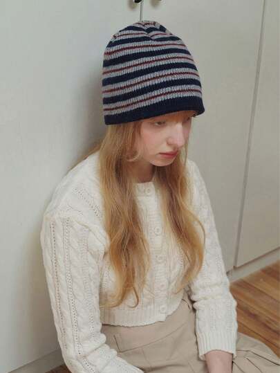 1 件针织帽，温暖无檐小帽，秋冬，韩国设计师，时尚针织帽，男女通用