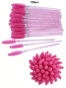 50pcs/100pcs Disposable Eyelash Brushes Extension Crystal Eyebrow Brush Mascara Wand Eye Lashes Cosmetic Tool Set Makeup Beauty - Hot Pink - View 10