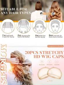 Transparent HD Wig Cap For Women, Stretchy Nylon Wig Cap, Invisible Ultra-Thin Stretchy Stocking Caps For Lace Front Wigs(10/15/20/30/50/100 PC) - Multicolor - View 3