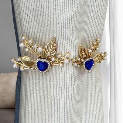 1 件合金窗帘系带，镶嵌人造珍珠和宝石，卧室装饰窗扣，优雅窗帘收纳架