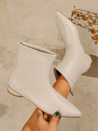 1 Paio di Eleganti Stivaletti Beige dal Design Solido e Punta Affusolata, Stile Occidentale, Colore Marrone Nudo, Design Casual Piatto, Adatti per Feste, Autunno/Inverno