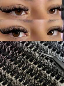 280pcs 70D Mix Cluster Eyelash, 0.07mm Thickness, D Curl, 8mm-16mm Mix Length, Natural Style Russian Flat Dense Fluffy Handmade Mink Eyelash Cluster For Halloween Theatrical Makeup, Festival Makeup, Christmas Makeup, Beginner Essential - D - 查看 3