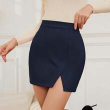 Womens Faux Suede Skirt With Slit High Waisted Mini Skirt Side Split A-Line Bodycon Short Skirt - Màu be - Xem 7