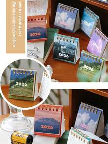 Mini 2026 Desk Calendar, Creative Landscape Calendar, Student Note Desktop Ornaments, Suitable For Home, School Season, Back To School Rewards, Etc.