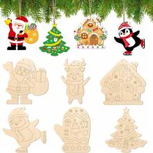 6/24pcs DIY Wooden Unfinished Christmas Ornaments, Craft Decorations For Creative Home Decor DIY Children's Painting, Wooden Christmas Ornaments, Suitable For Kindergartens, Family Parties, Painting, And Handicrafts, Perfect Tree Decorations And Gifts, Christmas Tree Decorations, Christmas.