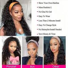 Headband Wig Human Hair Deep Wave 40 Inch None Lace Front Wig Human Hair Machine Made Wigs Glueless Curly Hair Headband Half Wigs For Black Women Human Hair Natural Color - Natural Black - 查看 6