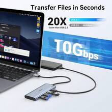 USB C To USB C Hub Dual Monitor USBC Splitter With 4K@60Hz DP Alt Mode Video Output 10Gbps Data Transfer 100W PD Charging Dual Monitors Adapter For Laptop Portable Monitor And More Type C Devices - Xám - Xem 8