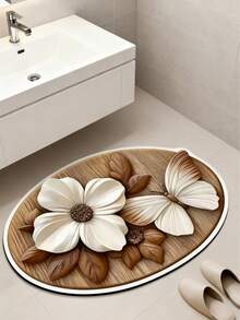 1pc Butterfly Flower Bathroom Mat, Wedding Decoration Summer Mat! Retro Flower Butterfly Diatomite, High-End Easy To Clean Decorative Carpet, Anti-Slip Cool Renovation, Suitable For Living Room, Bedroom, Washable Quick-Drying Diatomite, Bathroom Mat, Bathroom Carpet, Doormat, Small Rug, Carpet, Mat, Home Decor, Area Small Rug - Multicolor - View 7