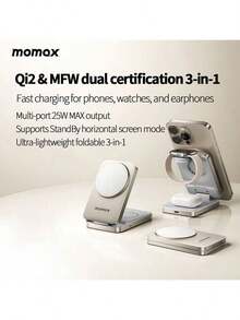 MOMAX UD36L MagSafe 三合一无线充电器，采用可折叠便携设计，兼容 iPhone、Apple Watch 和耳机 - 鈦金 - 查看 5