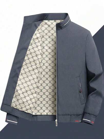 Plus Size Men's Warm Jacket, Casual Outdoor Loose Fit Windbreaker For Spring And Autumn