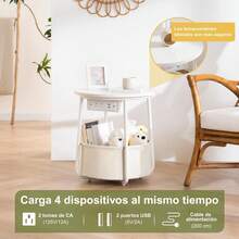 Mesa auxiliar con estación de carga, mesa de noche con cesta de almacenamiento, mesa pequeña para sala de estar o dormitorio, adecuada para espacios pequeños, 45 x 45 x 49 cm - 1 - Ver 7