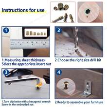 230/70 piezas Juego de herramientas de inserción roscada para carpintería, pernos de muebles, tuercas, sujetadores, conectores, dados hexagonales, destornilladores, para muebles de madera - Multicolor - Ver 3