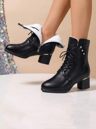 Damstövlar, Bekväma ankelstövlar med grov klack, Moderna stövlar med dragkedja i sidan, Varma, termofodrade stövlar för höst/vinter, Eleganta högklackade stövlar