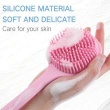 Long Handle Silicone Back Scrubber For Shower – Soft Bath Brush For Body & Back Cleaning, Non- Grip, Easy Reach For Adults & Seniors, Premium Bathroom Accessory - Pink - View 4